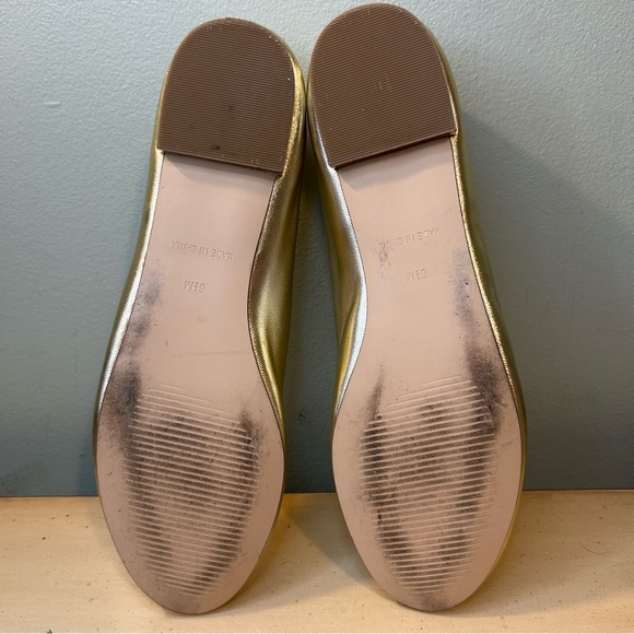 Talbots Gold Metallic Leather Scallop Edge Flats Shoes - Picture 11 of 11